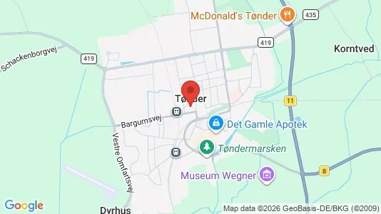 Butikslokaler til leje i Tønder - kort over placeringen